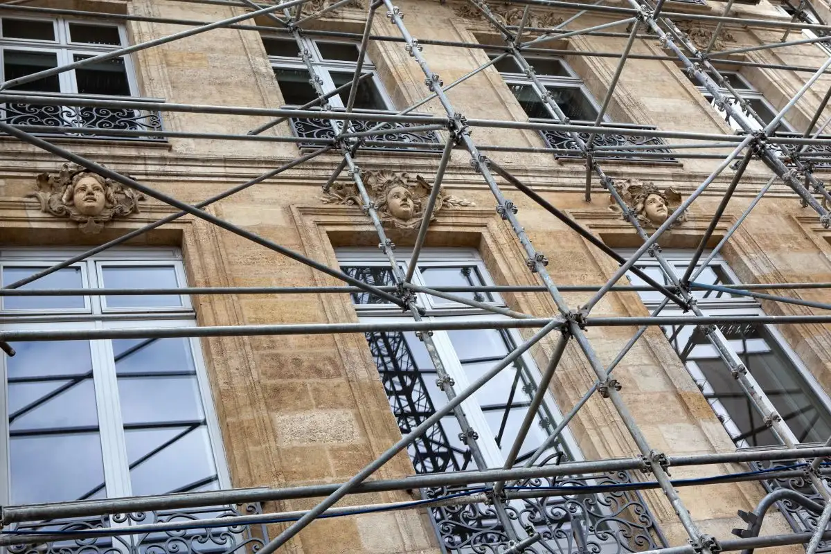 Steel scaffold erected against a façade